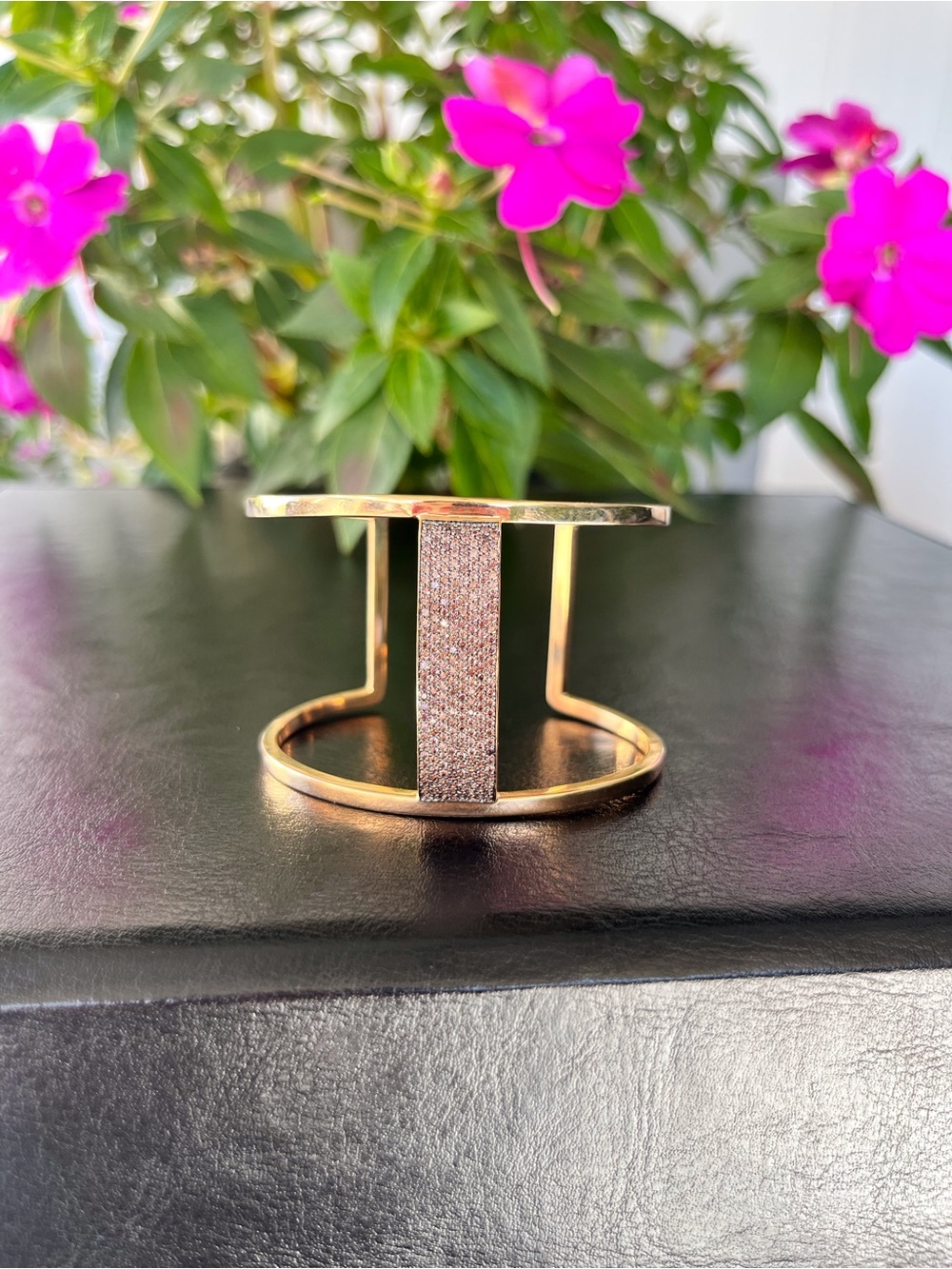 henri bendel Gold-Tone Pavé Column Cuff Bracelet with Pinkish Brown Crystals